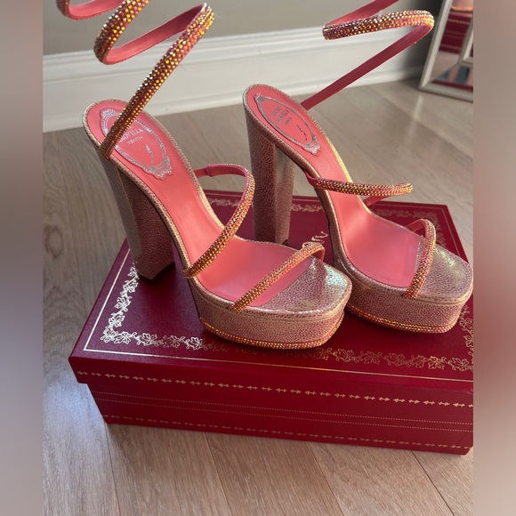 Rene Caovilla Platform Chunky Heel 130mm Size 37 Pink Pea - Picture 2 of 8